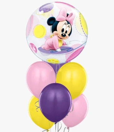 Disney Baby Minnie Mouse Pink Purple Yellow Bubble Balloon Bundle