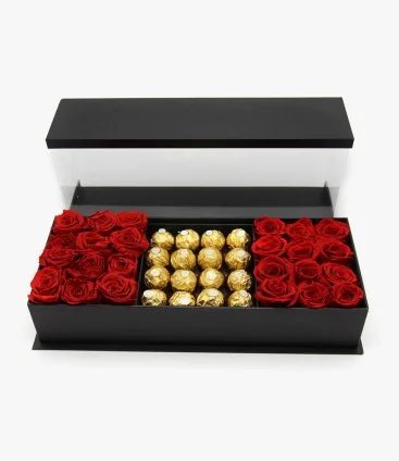 Elegant Acrylic Red Roses and Ferrero Box