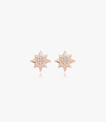 Gold-plated Hexagonal Earrings With Clear Stones by NAFEES