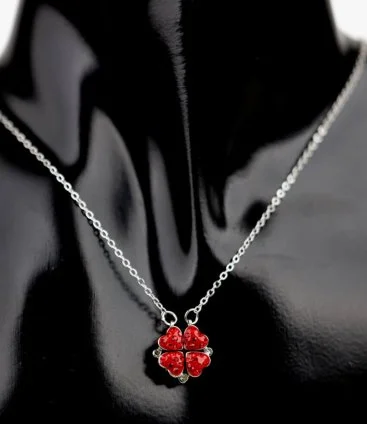 Four Hearts Necklace Red & Black by ZUS 