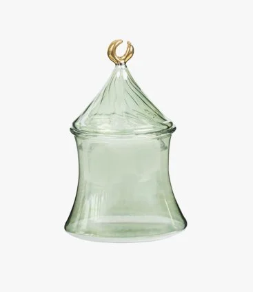 Handblown Glass Crescent Jar - Green (M) by Silsal
