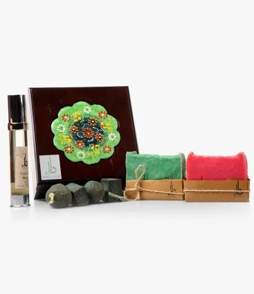 Handmade Wooden Box With Argan Oil and Soaps by Dara Shop