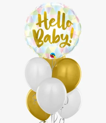 Hello Baby White & Gold Balloon Bundle