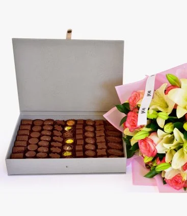 Leather Assorted Chocolate Box & Flowers Bundle by Victorian 