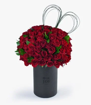 Leather Cylindrical Box of Red Roses