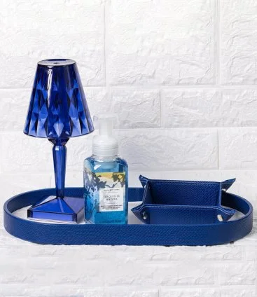 Led Touch Lamp Royal Blue With Royal Blue Trinket Tray By A'Ish Home