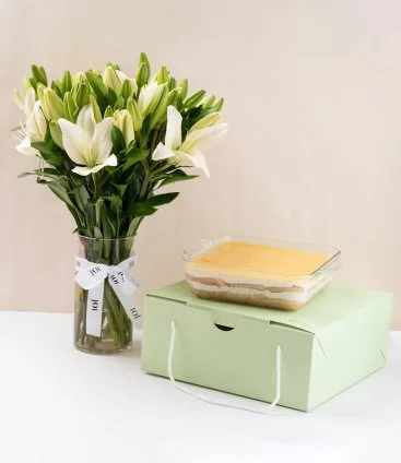 Lemon Tiramisu Casserole & Lilies Bundle by Sugar Daddy's Bakery
