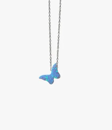 Light Blue Opal Butterfly Necklace