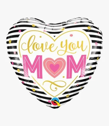 Love You Mom Stripes Heart Foil Balloon