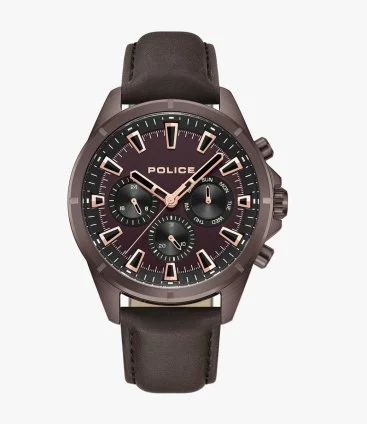 Malawi Men's Watch with Brown Genuine Leather Strap & Burgundy Dial by Police