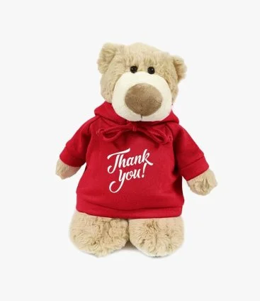 Mascot Bear with Red 'Thank You' Hoodle By Fay Lawson
