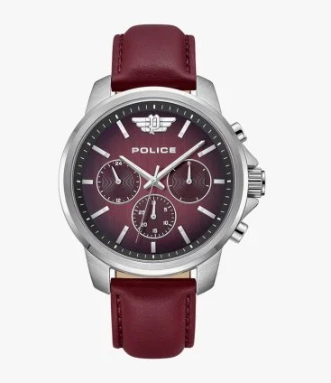 Mensor Men's Watch with Burgundy Genuine Leather Strap & Burgundy Dial by Police