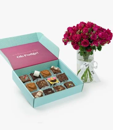 Mix Collection Brownies & Pink Roses Gift Bundle by Oh Fudge