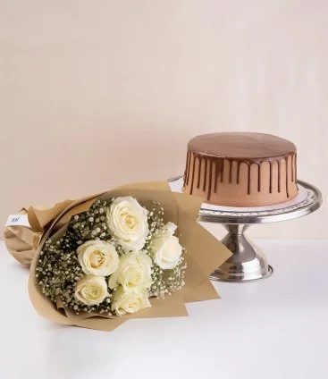 Nutella Cake & White Roses Bundle by Sugar Daddy's Bakery