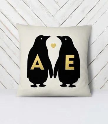Personalized Couple Penguin Cushion 