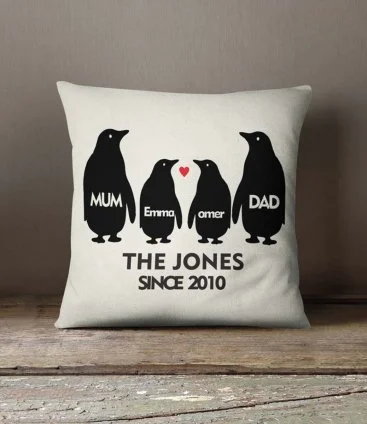 Personalized Penguin Family Cushion 