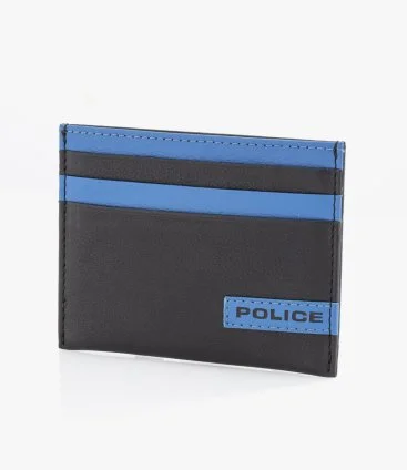Police Horicon Black & Blue Leather Cardholder for Men