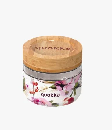 Quokka Glass Food Jar With Silicone Cover Dark Flowers 500 Ml