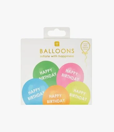 Rainbow Latex "Happy Birthday" Printed Balloons 5pc Pack by Talking Tables