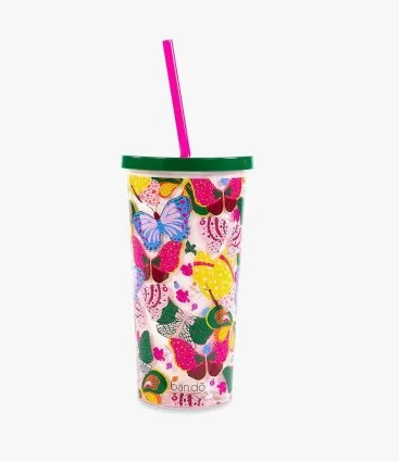 Sip Sip Tumbler with Straw, Berry Butterfly White by Ban.do