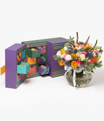 Spring Freshness Roses Vase with Ermine Party Box