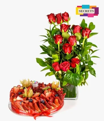 Strawberry Tart and Red Roses Bundle