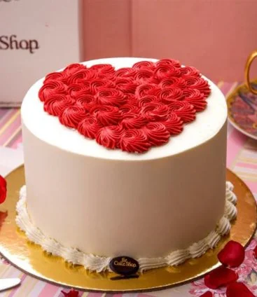  White Cake with Red Heart by The Cake Shop 