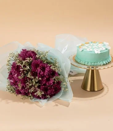 Violet Cherry Blossom Bouquet with Five Star Dad Cake by Bakery & Company