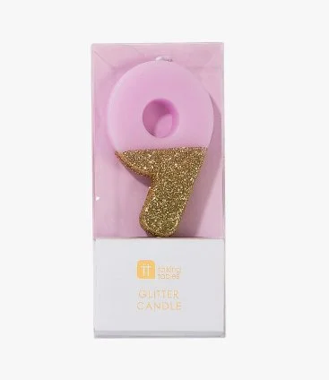We Heart Birthday Glitter Number Pink Candle '9' by Talking Tables