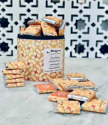 White Chocolate With Saffron Box of 35 Bites by Mirzam
