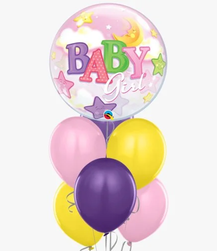 Baby Girl Moon & Stars Bubble Balloon Bundle