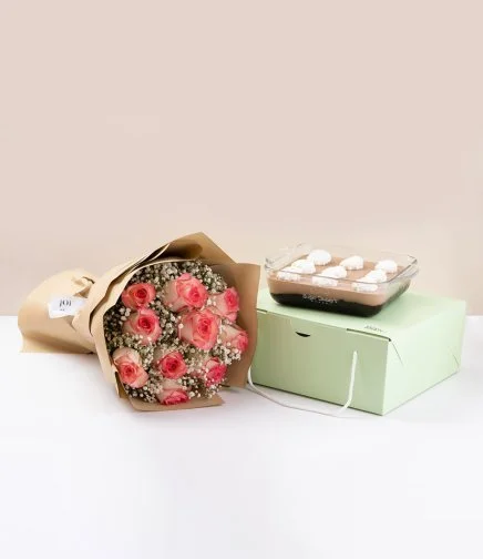 Chocolate Cloud Casserole & Pink Roses Bundle by Sugar Daddy's Bakery