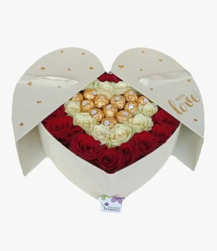 Roses and Ferrero Heart-shaped Box In Halves 
