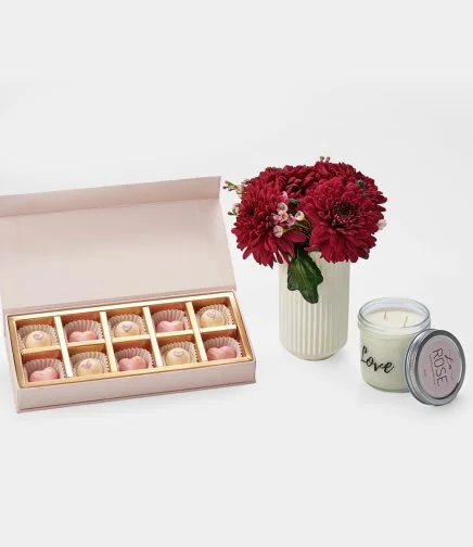 Hearts & Truffles Chocolates with LOVE Candle Gift Bundle 