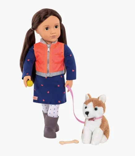 Leslie Doll with Pet Dog by Our Generation