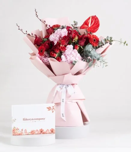 Pink Hydrangea Flower Bouquet & Pecan Salted Caramel Chocolate by Bakery & Company Bundle
