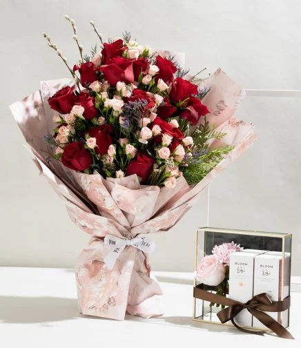 The Pink Wrapped Hand Bouquet and BLOOM For Arabia Bundle