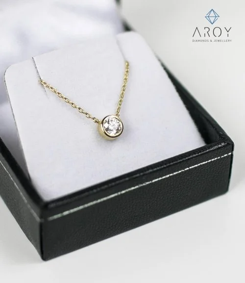 Gold & Diamond Solitaire Necklace By AROY