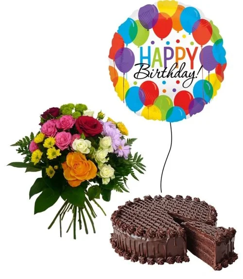Birthday Cheerfulness Flowers & Cake Bundle
