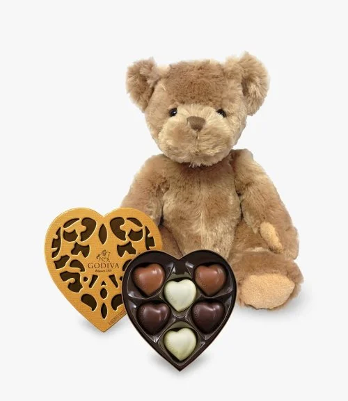 دمية الدب تشاندلر وصندوق شوكولاتة بشكل قلب من جوديفا 