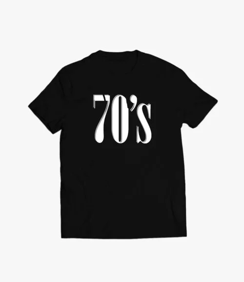 Men's Black Printed T-shirt with Writing 70's