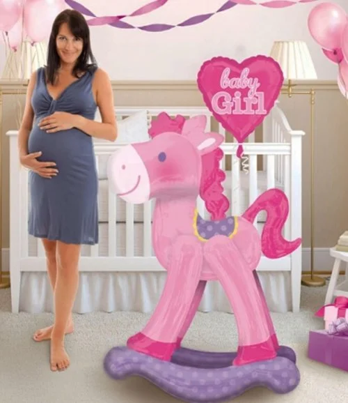 Baby Girl Pink Horse Air Walking Helium Balloon Size 23in x 50in