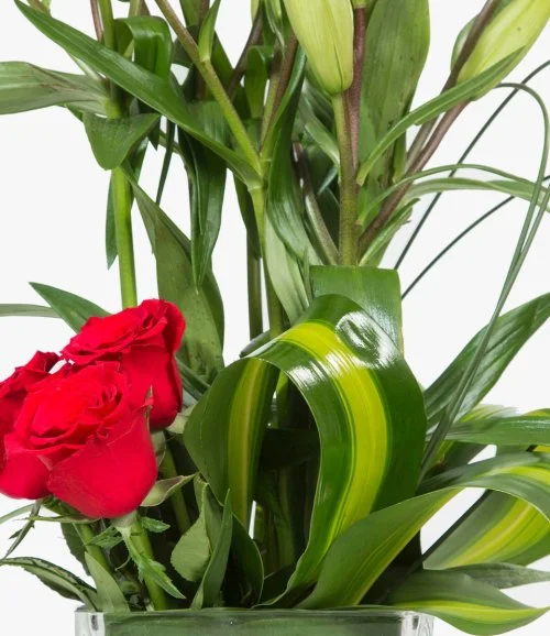 Red Rose and Lily Arrangement 
