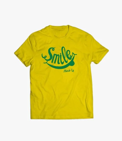 Men's Yellow Printed T-shirt with Writing Smile