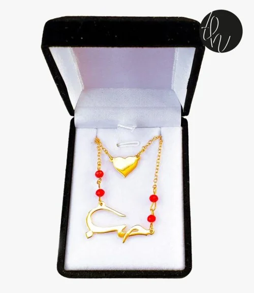 Heart & Hob Gold Platted Necklace With Red Beads