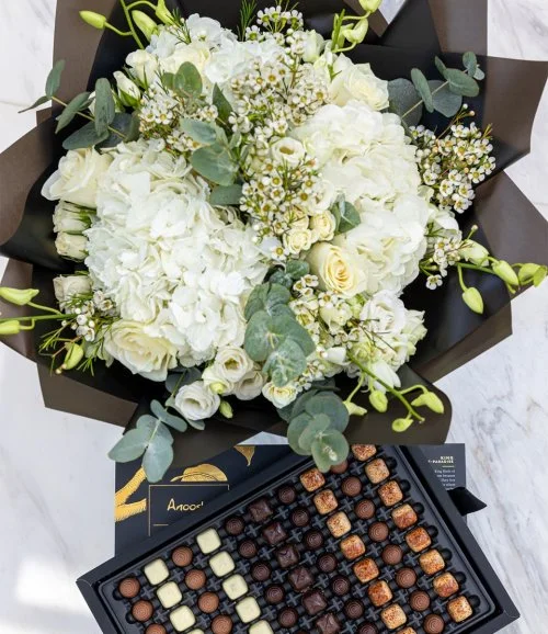 White Blossom Bouquet with  Petite Box By Anoosh