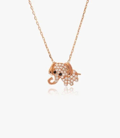 Gold-Plated Elephant Necklace With Zircon Stones - Rose Gold by NAFEES