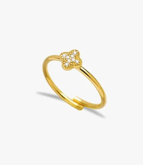 Flower-shaped Gold-plated Ring Paved With Zirconium