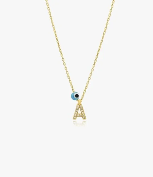 Letter A Necklace With Blue Bead by NAFEES