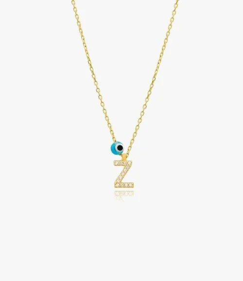 Letter Z Necklace With Blue Bead by NAFEES